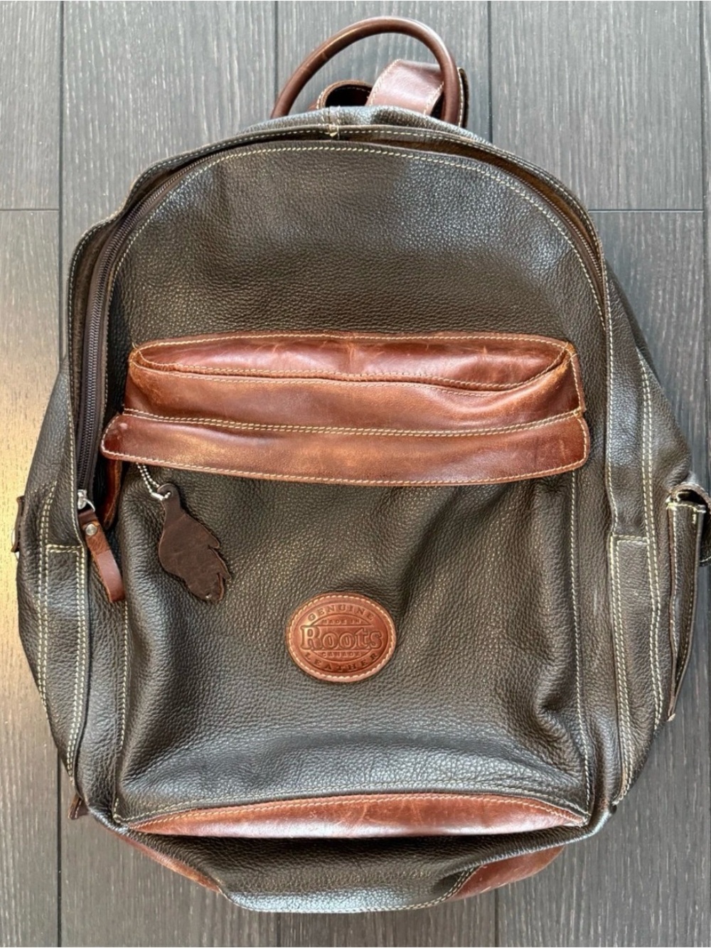 Roots Real Leather Brown Back Backpack